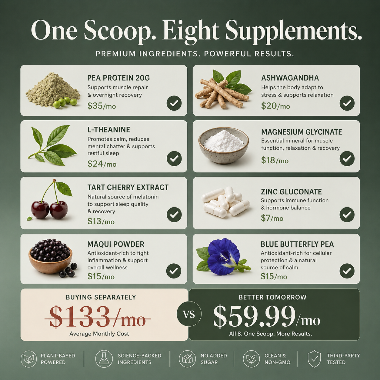 8-in-1 nighttime recovery formula that replaces multiple supplements in one scoop